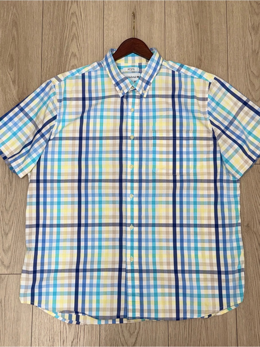 Saddlebred Mens XL Comfort Flex Short Sleeve Plaid Button Down Shirt